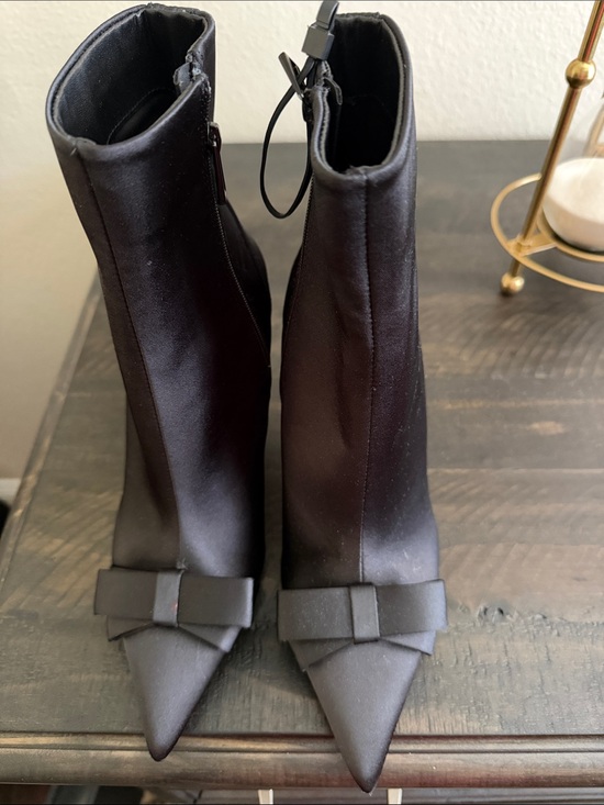 Zara Shoes - NWOT  Zara Black Pointed Toe Bow Satin Ankle Boots